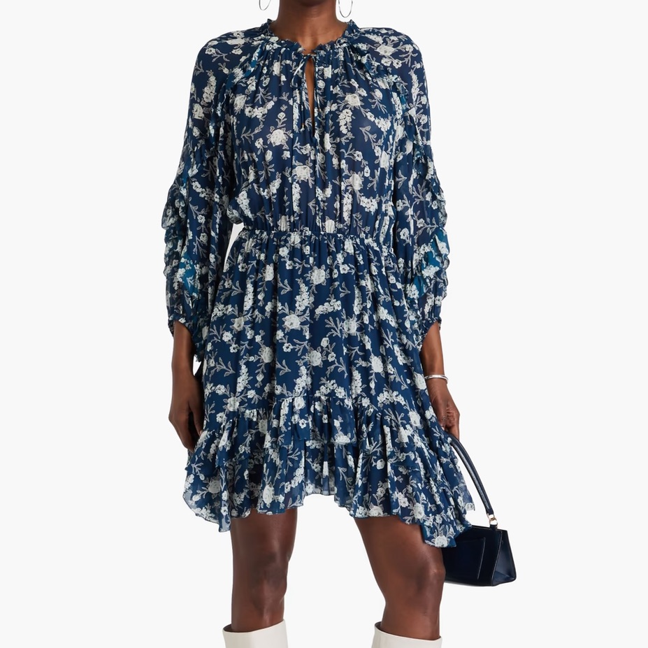 New Nwt Ulla Johnson Alissa Georgette Ruffle Floral Chiffon Long Sleeve Dress
